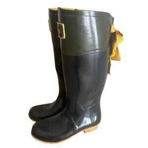JOULES EVEDON Black Tall Rain Boots with Red Bows US Size 8
